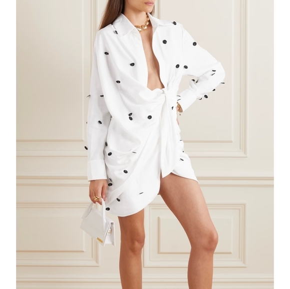 Jacquemus Bahia twist front polka dot embellished twill mini dress new - Picture 13 of 13